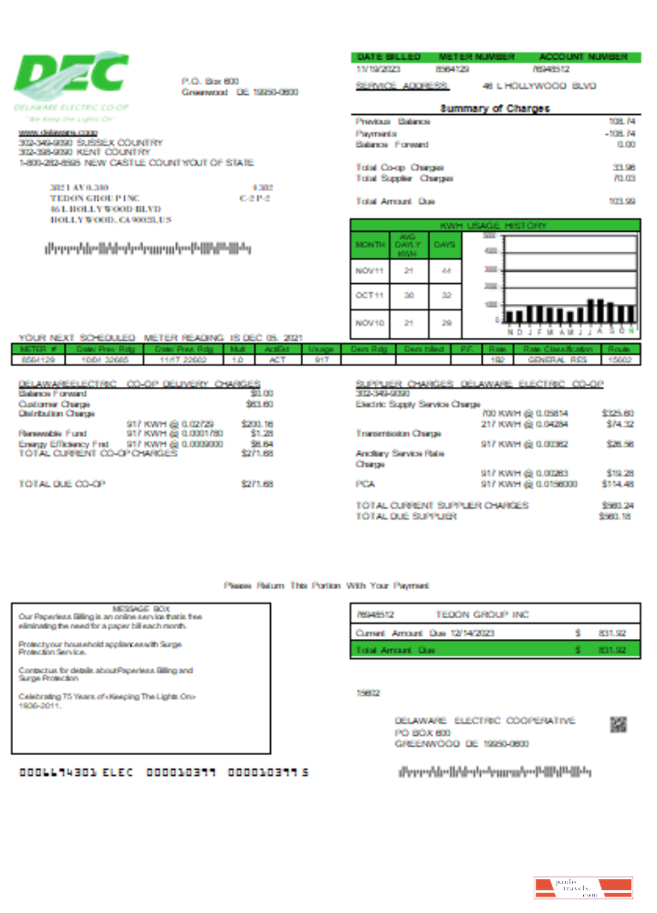 Delaware Electric Co op utility business bill,  SCR PSD template